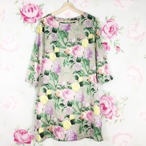 H&M Printed Floral Tropical Yellow Green Shift Dress 14